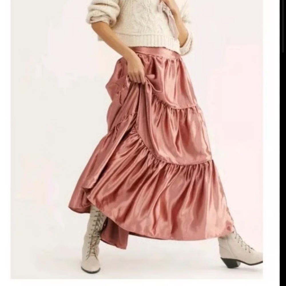 Free People Moonbeam tired metallic maxi skirt